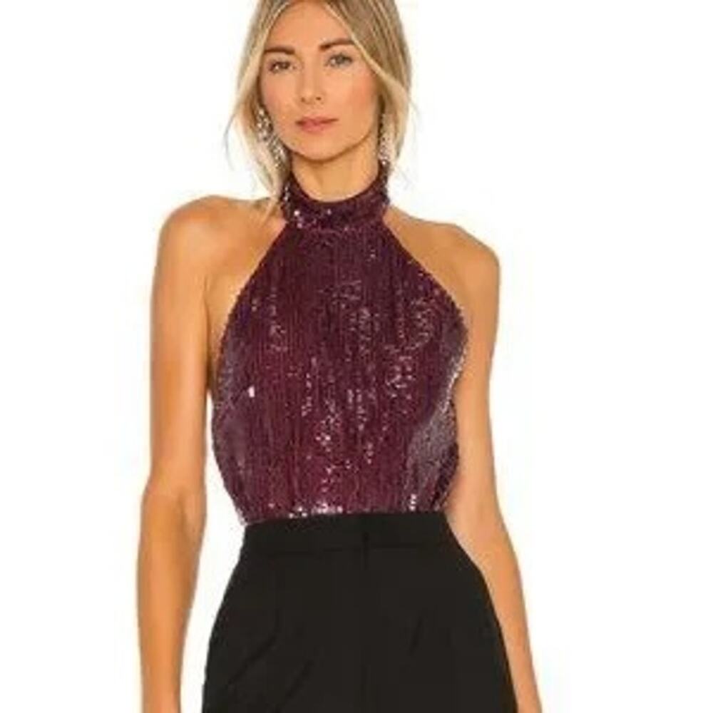 Michael Costello Women Glam Sequin Bodysuit Bling Going Out NYE Sexy Revolve XS